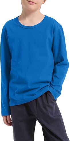 كوتون بويز كيدز تي شيرت تي شيرت كروفيك الطويل تي شيرت قميص الأساس للشباب الصغار (سن 2-14) in Kuwait