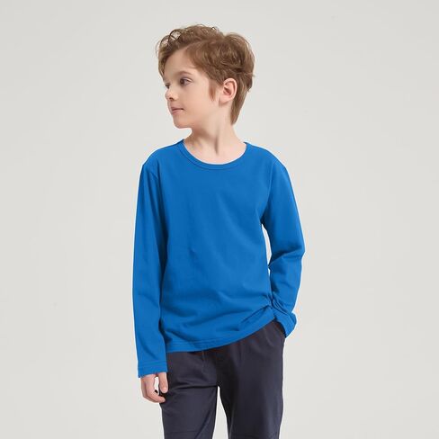 كوتون بويز كيدز تي شيرت تي شيرت كروفيك الطويل تي شيرت قميص الأساس للشباب الصغار (سن 2-14) in Kuwait