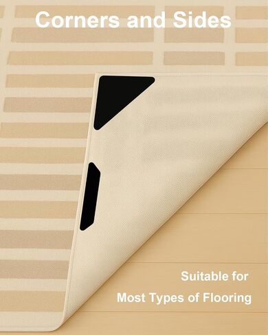 Rug Grippers for Hardwood Floors, 8 PCS (4 Triangle + 4 Trapezoid) Anti Curling Non Slip Carpet Gripper Washable Reusable PU Pads for Corners & Edges, Black in Saudi Arabia
