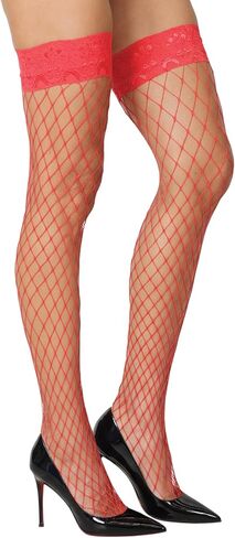 Women's Thigh High Fishnet Stockings, Lace Top Silicone Stay-Up Hosiery in Kuwait