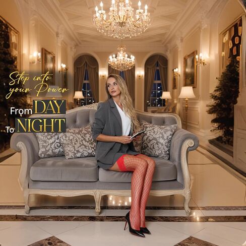 Women's Thigh High Fishnet Stockings, Lace Top Silicone Stay-Up Hosiery in Kuwait