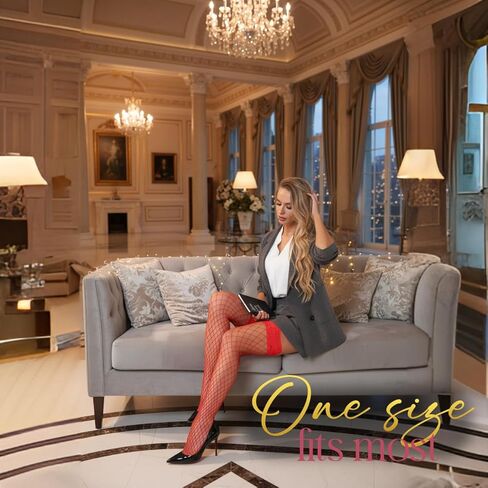 Women's Thigh High Fishnet Stockings, Lace Top Silicone Stay-Up Hosiery in Kuwait