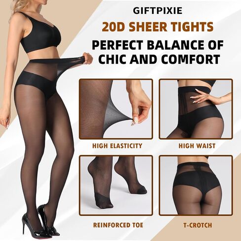 20D Sheer Tights for Women, 3 Pairs T Crotch Nylon Pantyhose, Sexy High Waist Lingerie Hosiery Stockings for Dress in Saudi Arabia