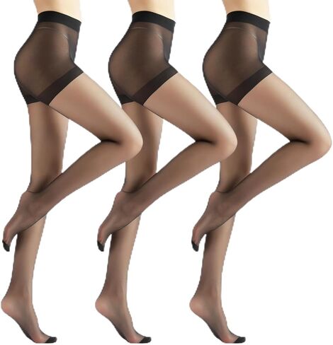 3 Pairs Sheer Tights for Women, 20D High Waist Control Top Pantyhose with Reinforced Toes in Saudi Arabia
