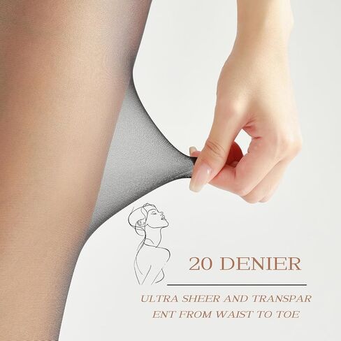 3 Pairs Sheer Tights for Women, 20D High Waist Control Top Pantyhose with Reinforced Toes in Saudi Arabia