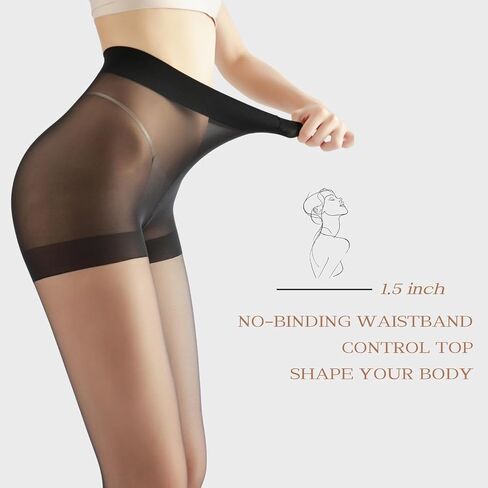 3 Pairs Sheer Tights for Women, 20D High Waist Control Top Pantyhose with Reinforced Toes in Saudi Arabia