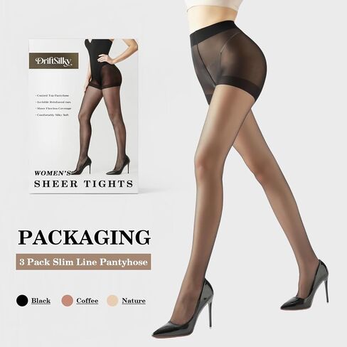 3 Pairs Sheer Tights for Women, 20D High Waist Control Top Pantyhose with Reinforced Toes in Saudi Arabia