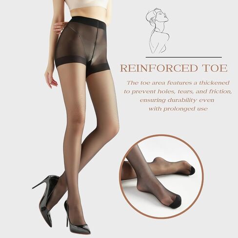 3 Pairs Sheer Tights for Women, 20D High Waist Control Top Pantyhose with Reinforced Toes in Saudi Arabia