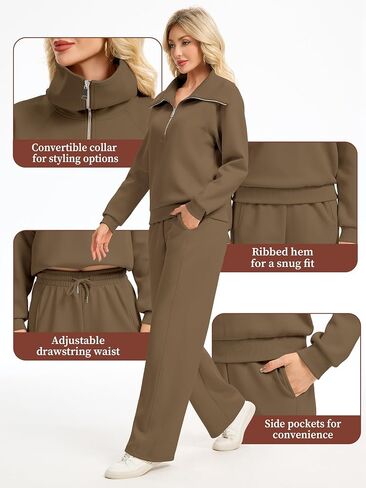 Motarto Women's 2 Pcs Outfits Sweatsuit Set Oversized Lapel Half Zip Sweatshirt Wide Leg Sweatpants Lounge Matching Tracksuit in Saudi Arabia