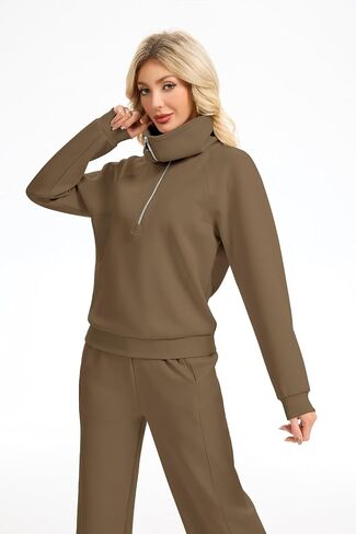 Motarto Women's 2 Pcs Outfits Sweatsuit Set Oversized Lapel Half Zip Sweatshirt Wide Leg Sweatpants Lounge Matching Tracksuit in Saudi Arabia