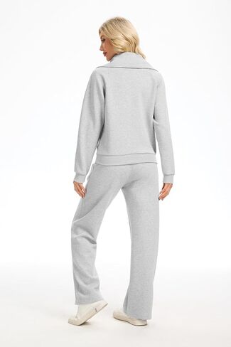 Motarto Women's 2 Pcs Outfits Sweatsuit Set Oversized Lapel Half Zip Sweatshirt Wide Leg Sweatpants Lounge Matching Tracksuit in Saudi Arabia