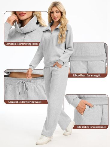 Motarto Women's 2 Pcs Outfits Sweatsuit Set Oversized Lapel Half Zip Sweatshirt Wide Leg Sweatpants Lounge Matching Tracksuit in Saudi Arabia