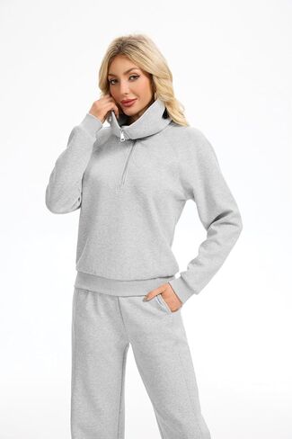 Motarto Women's 2 Pcs Outfits Sweatsuit Set Oversized Lapel Half Zip Sweatshirt Wide Leg Sweatpants Lounge Matching Tracksuit in Saudi Arabia