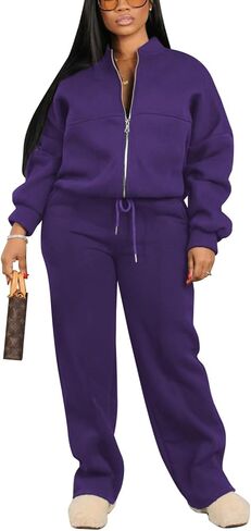 PINSV Women's 2 Piece Outfits Sweatsuits Full Zip Sweatshirts Wide Leg Sweatpant Sets Tracksuits in Kuwait