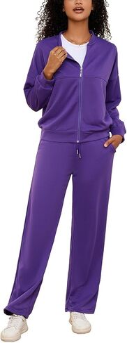PINSV Women's 2 Piece Outfits Sweatsuits Full Zip Sweatshirts Wide Leg Sweatpant Sets Tracksuits in Kuwait