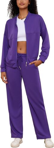 PINSV Women's 2 Piece Outfits Sweatsuits Full Zip Sweatshirts Wide Leg Sweatpant Sets Tracksuits in Kuwait