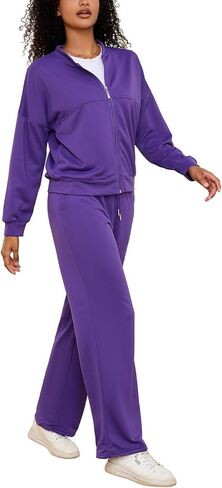 PINSV Women's 2 Piece Outfits Sweatsuits Full Zip Sweatshirts Wide Leg Sweatpant Sets Tracksuits in Kuwait