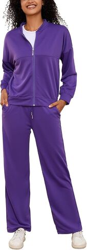 PINSV Women's 2 Piece Outfits Sweatsuits Full Zip Sweatshirts Wide Leg Sweatpant Sets Tracksuits in Kuwait