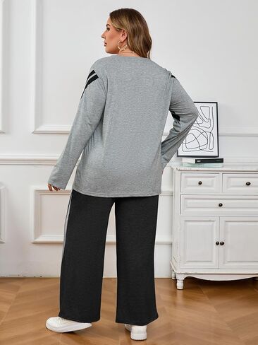 Chulianyouhuo Womens Plus Size 2 Piece Outfits Tracksuit 2025 Fall Lounge Set Wide Leg Pants Long Sleeve Tops Sweatsuit in Saudi Arabia