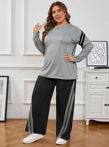 Chulianyouhuo Womens Plus Size 2 Piece Outfits Tracksuit 2025 Fall Lounge Set Wide Leg Pants Long Sleeve Tops Sweatsuit in Saudi Arabia