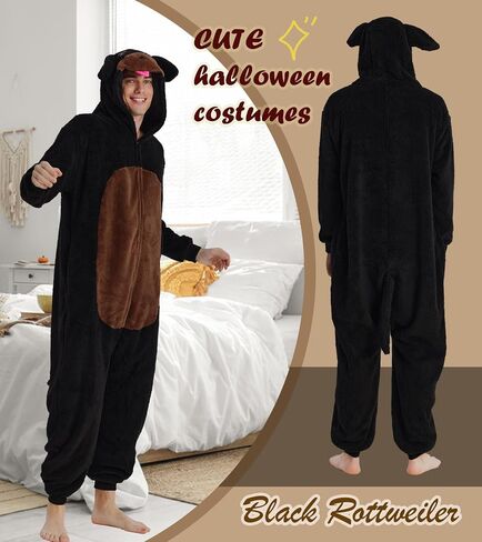 Dodheah Dog Cosplay Costume for Adults Rottweiler Outfit Animal Pajamas Unisex Halloween Jumpsuit Novelty One-Piece in Kuwait