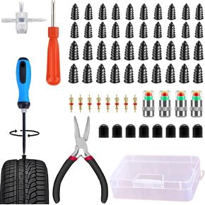 Tire Plug Kit 64 Pcs Tire Repair Rubber Nails Kit with 2 Sizes,Tire Caps with Pressure Gauge,Flat Tire Repair Kit for Car,Motorcycle,Truck,ATV,Tire Puncture Repair in Saudi Arabia