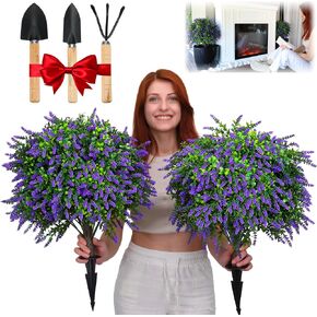 Artificial Boxwood Topiary Balls with Lavender – 24" Set of 2 Faux Shrub Bushes, Evergreen Trees with Ground Spike & Garden Tools – UV Resistant Faux Plants for Outdoor Planters, Porch & Front Door in Saudi Arabia