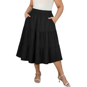 Women's Plus Size Casual Summer Midi Skirt with Pockets 1X-4X Tiered Lightweight A-line Skirts in Kuwait