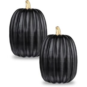 vensovo 8.5 Inch Large White Pumpkins for Decorating - 2PCS Big Foam Decorative Pumpkin for Fall Decoration, Paintable Artificial Pumpkins Perfect for Halloween Thanksgiving Decor (Gold Handle) in Kuwait