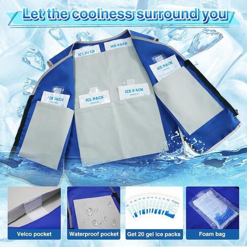 Cooling Vest With 20pcs Ice Packs for Men Women - Cold Vest Adjustable Cool Jacket for Working Outdoor in Saudi Arabia
