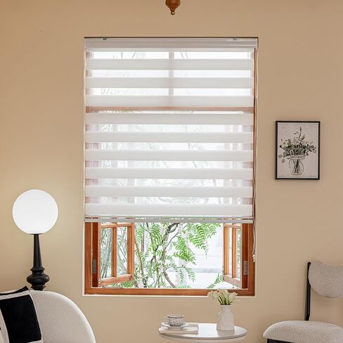 Zebra Blinds for Windows, Light Filtering Control Semi Sheer Roller Windows Shades, Dual Layer Fabric Manual Pull Window Shutter for Home, Bedroom,Office, (72" H x 34" W, White) in Saudi Arabia