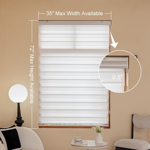 Zebra Blinds for Windows, Light Filtering Control Semi Sheer Roller Windows Shades, Dual Layer Fabric Manual Pull Window Shutter for Home, Bedroom,Office, (72" H x 34" W, White) in Saudi Arabia