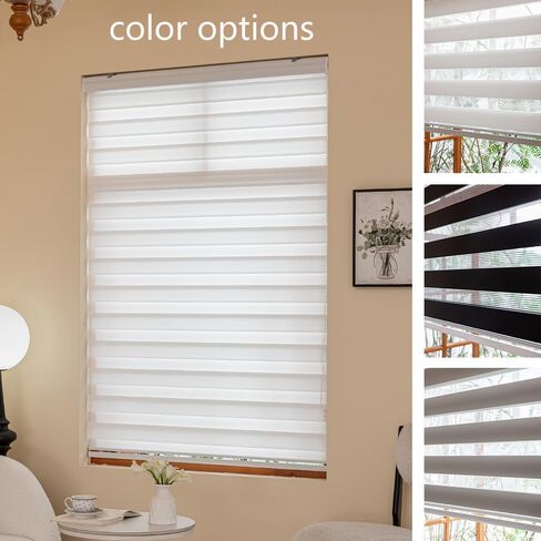 Zebra Blinds for Windows, Light Filtering Control Semi Sheer Roller Windows Shades, Dual Layer Fabric Manual Pull Window Shutter for Home, Bedroom,Office, (72" H x 34" W, White) in Saudi Arabia