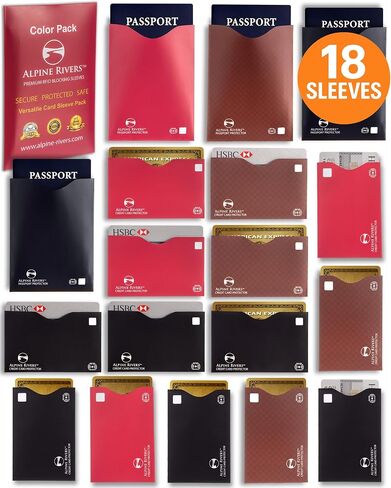 RFID حظر الأكمام | 18 حزمة - 14 حاملي بطاقات الائتمان (7 حمولة جانبية أعلى و 7) + 4 حماة جوازات السفر | حماية RFID مكافحة السرقة | ملونة لمنظمة سهلة | اللون متعدد الاستخدامات in Kuwait