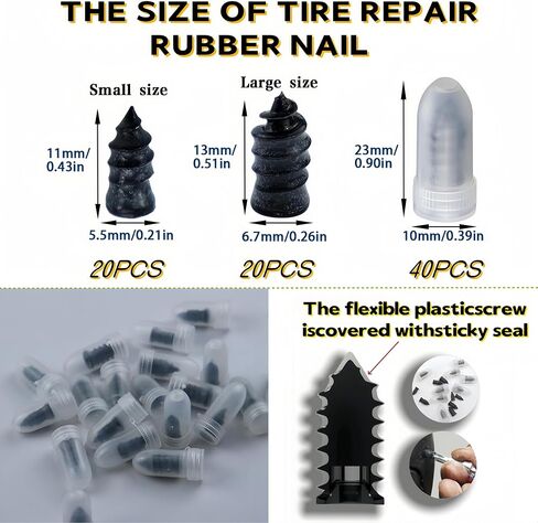 Tire Plug Kit 64 Pcs Tire Repair Rubber Nails Kit with 2 Sizes,Tire Caps with Pressure Gauge,Flat Tire Repair Kit for Car,Motorcycle,Truck,ATV,Tire Puncture Repair in Saudi Arabia