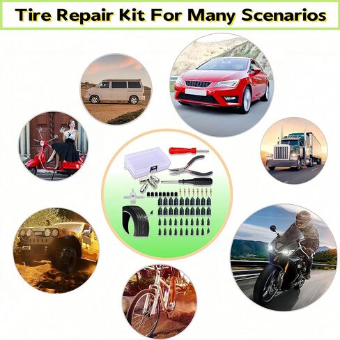 Tire Plug Kit 64 Pcs Tire Repair Rubber Nails Kit with 2 Sizes,Tire Caps with Pressure Gauge,Flat Tire Repair Kit for Car,Motorcycle,Truck,ATV,Tire Puncture Repair in Saudi Arabia