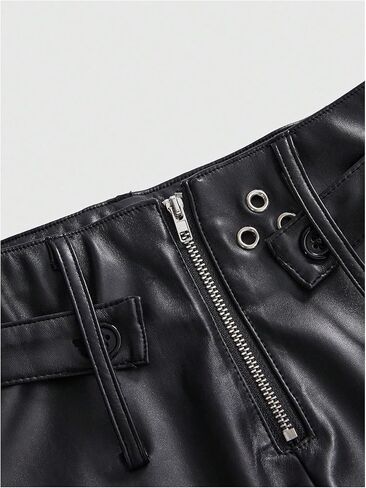 Women's Y2k Rivet PU Leather Mini Shorts Grunge Punk Half Zip Skinny Going Out Shorts Festival Rave Outfit in Saudi Arabia