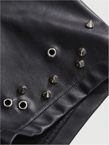 Women's Y2k Rivet PU Leather Mini Shorts Grunge Punk Half Zip Skinny Going Out Shorts Festival Rave Outfit in Saudi Arabia