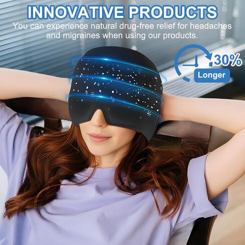 Migraine Relief Cap, Cooling Headache Relief Cap,Head Ice Pack Wrap for Sinus,Hot and Cold Therapy,Puffy Eyes,Black in Saudi Arabia