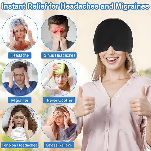 Migraine Relief Cap, Cooling Headache Relief Cap,Head Ice Pack Wrap for Sinus,Hot and Cold Therapy,Puffy Eyes,Black in Saudi Arabia