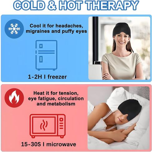 Migraine Relief Cap, Cooling Headache Relief Cap,Head Ice Pack Wrap for Sinus,Hot and Cold Therapy,Puffy Eyes,Black in Saudi Arabia