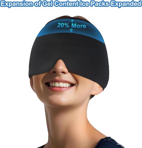Migraine Relief Cap, Cooling Headache Relief Cap,Head Ice Pack Wrap for Sinus,Hot and Cold Therapy,Puffy Eyes,Black in Saudi Arabia