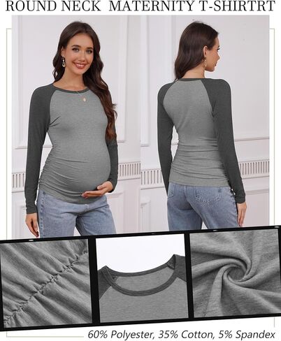 3 Pack Women's Maternity Shirts, Pregnancy Crew Neck Long Sleeve Tops Sides Ruched Color Block Mama Clothes in Saudi Arabia