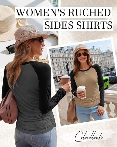 3 Pack Women's Maternity Shirts, Pregnancy Crew Neck Long Sleeve Tops Sides Ruched Color Block Mama Clothes in Saudi Arabia