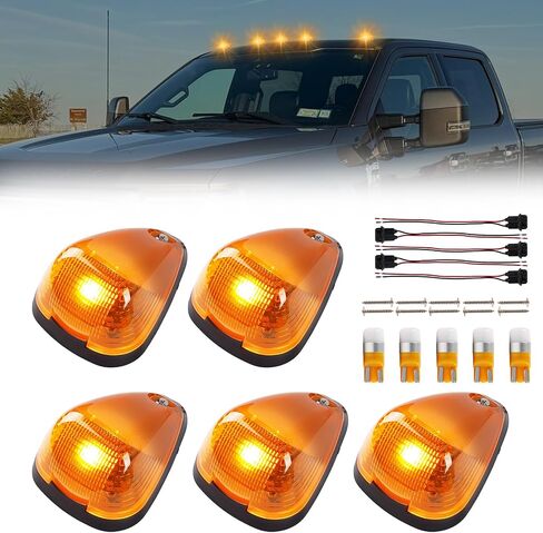 5PCS LED Cab Roof Marker Lights for Ford E-150 E-250 E-350 E-450 F-250 F-350 F-450 F-550 F-650 F-750 Super Duty, Cab Roof Running Marker Lights Housing Amber Lens with 6000K LED Bulbs in Saudi Arabia