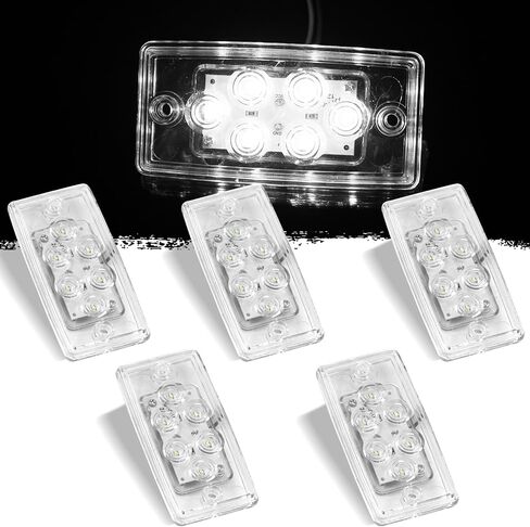 Dreamdragon 5pcs إضاءة الكابينة الأمامية أضواء علامة أبيض LED أعلى سقف تشغيل مصابيح الكابينة المستطيل 6 LED عدسة صافية مغلقة ، جبل تدفق ، متوافق مع شاحنات مقطورة الشحن الثقيلة in Saudi Arabia