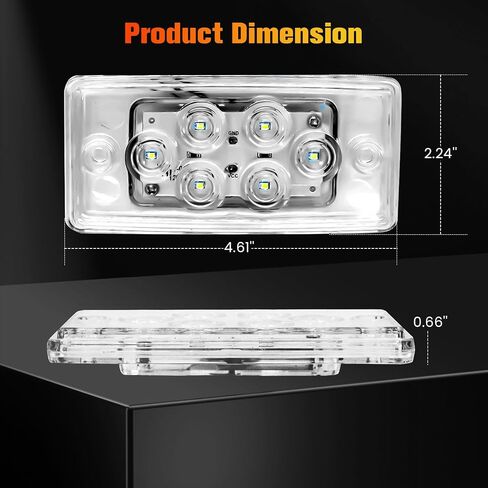Dreamdragon 5pcs إضاءة الكابينة الأمامية أضواء علامة أبيض LED أعلى سقف تشغيل مصابيح الكابينة المستطيل 6 LED عدسة صافية مغلقة ، جبل تدفق ، متوافق مع شاحنات مقطورة الشحن الثقيلة in Saudi Arabia
