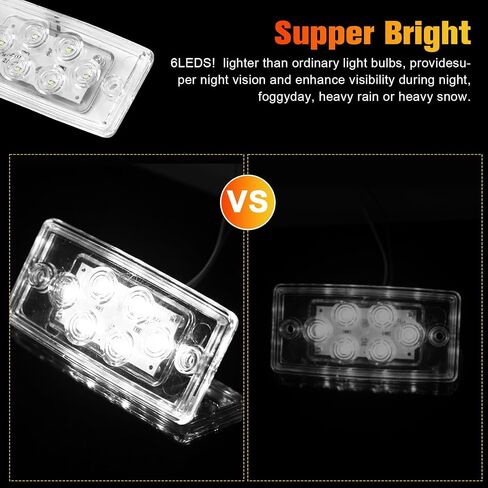 Dreamdragon 5pcs إضاءة الكابينة الأمامية أضواء علامة أبيض LED أعلى سقف تشغيل مصابيح الكابينة المستطيل 6 LED عدسة صافية مغلقة ، جبل تدفق ، متوافق مع شاحنات مقطورة الشحن الثقيلة in Saudi Arabia