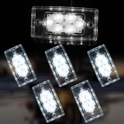 Dreamdragon 5pcs إضاءة الكابينة الأمامية أضواء علامة أبيض LED أعلى سقف تشغيل مصابيح الكابينة المستطيل 6 LED عدسة صافية مغلقة ، جبل تدفق ، متوافق مع شاحنات مقطورة الشحن الثقيلة in Saudi Arabia