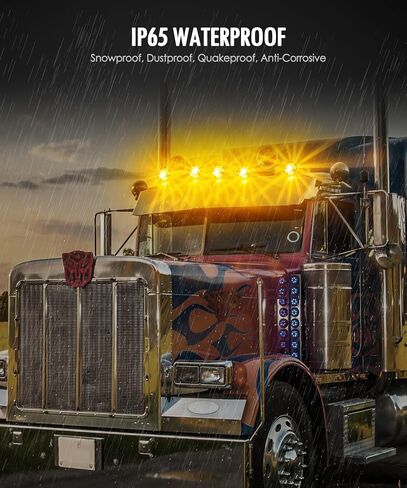 Partsam Glass Watermelon Cab Lights Clear Lens Amber LED Top Marker Hi/Low Beam Roof Running Lights Assembly with Chrome Alloy Base for Peterbilt Freightliner Mack Heavy Trucks (1PCS) in Saudi Arabia